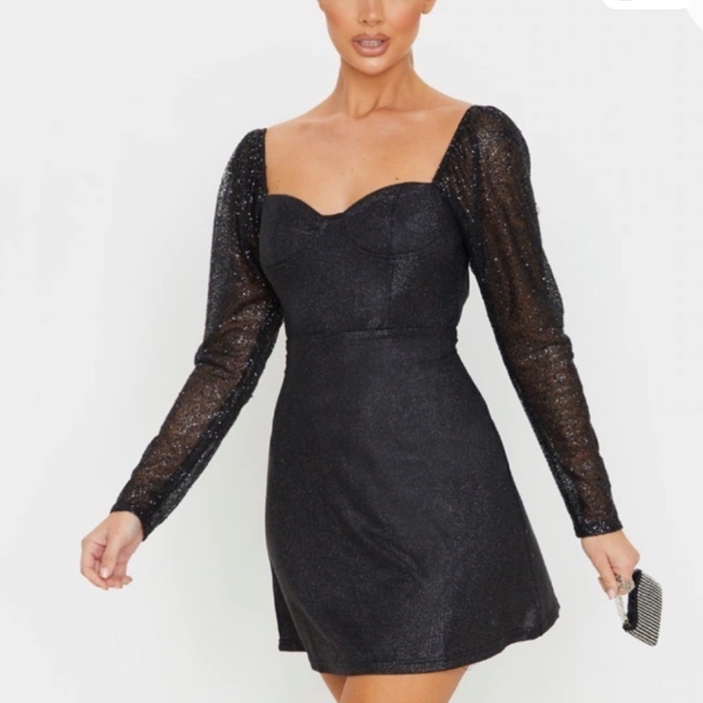 🐣SHEIN Black Shimmer Long Sleeve Mini Dress